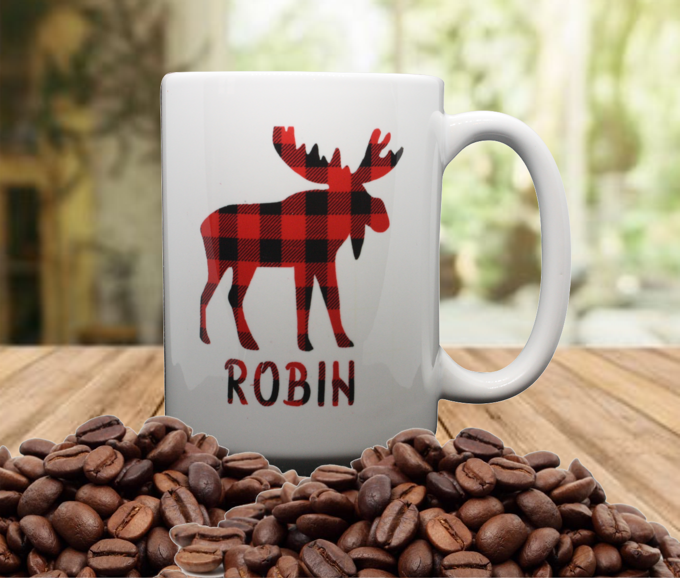 Personalized Cabin Plaid Moose Mug