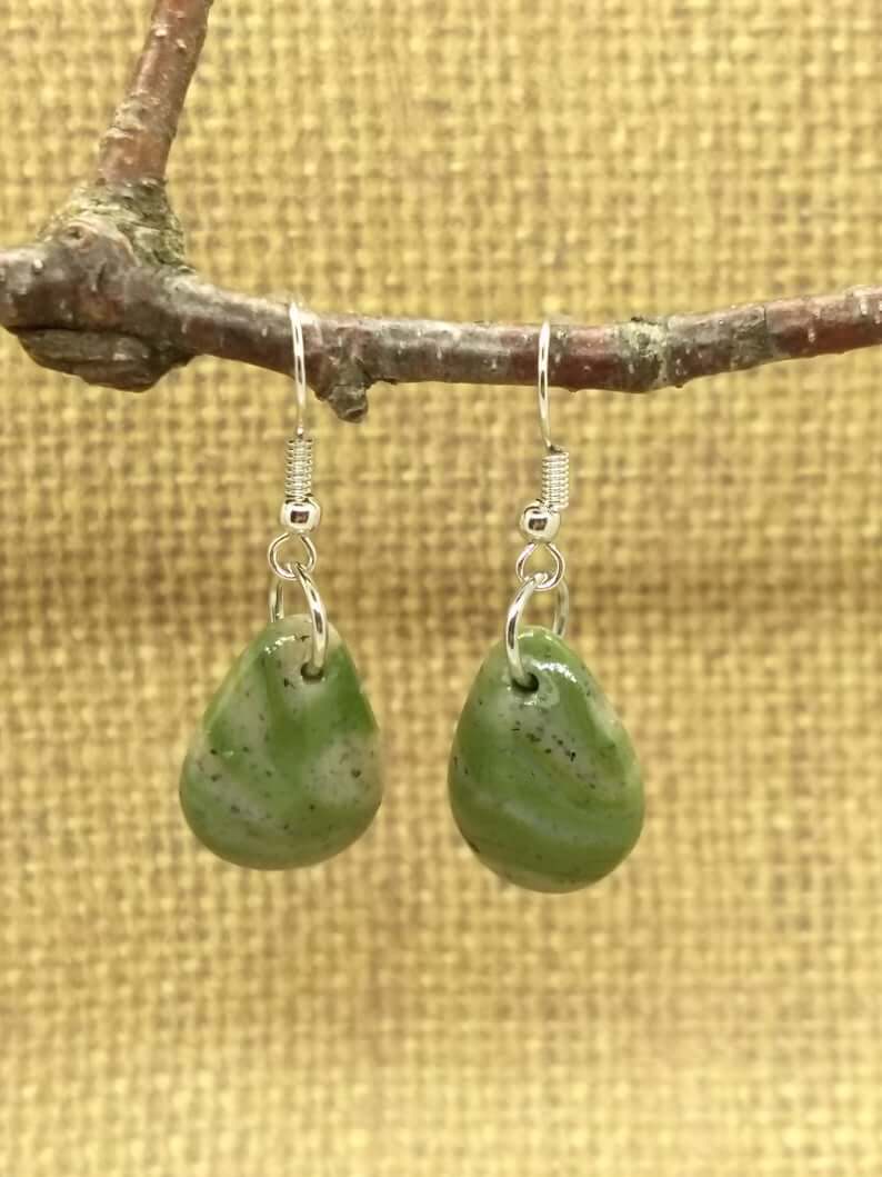 Green and Stone Marble Look Earrings