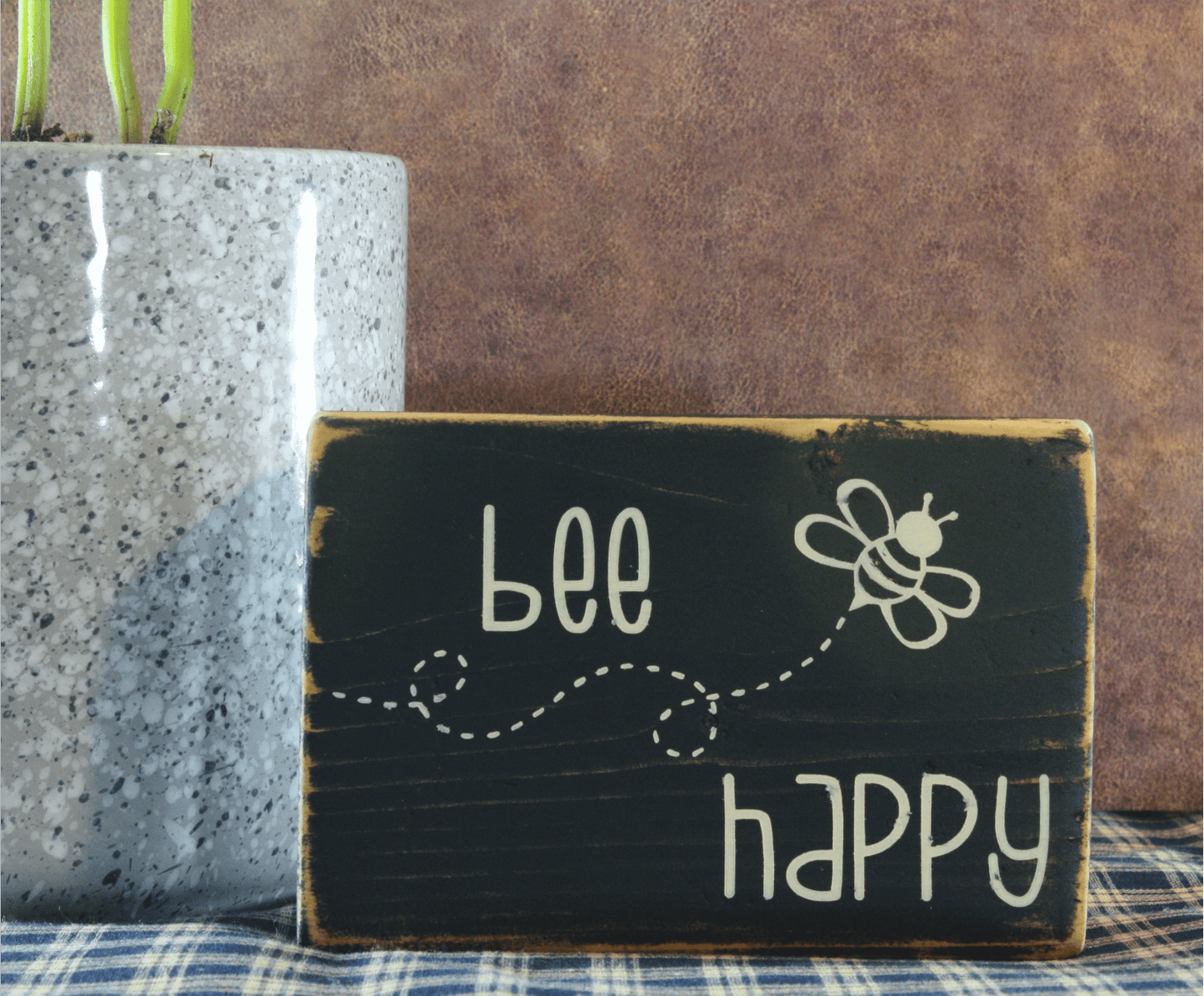 Handcrafted Bee Happy wooden sign